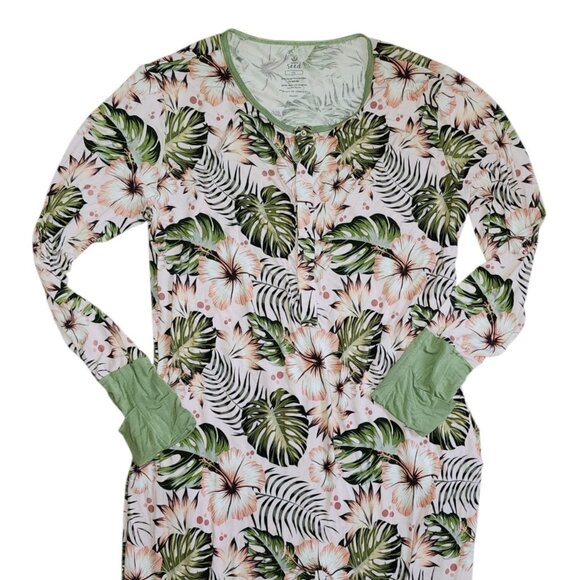 Simple Seed Jumpsuit Adult Plus Size 4XL Green Pink Floral Footie Bamboo Soft - Picture 3 of 6